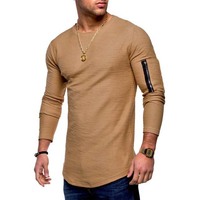 T-shirts pour hommes les plus vendus, coupe classique, manches longues, col rond, logo personnalisé, coton, fermeture éclair latérale, écologiques, respirants, vente en gros, nouveauté