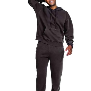 Streetwear personnalisé délavé à l'acide Vintage survêtement hommes Streetwear en détresse Patchwork à capuche et pantalon de survêtement ensemble survêtement 2026 - Product Image 1