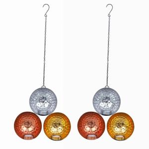 Porte-bougies suspendus vintage en métal avec sphères texturées argentées, orange et dorées pour la décoration de Noël à la maison - Product Image 1