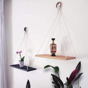 Estantes colgantes-Juego de 2-Colgante de pared de macramé para dormitorio-Estantes flotantes para pared-Estante de planta interior - Product Image 6