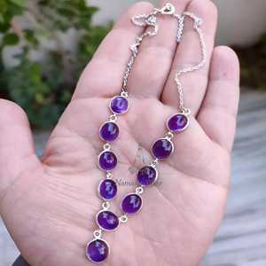 Elegante Collar en Y de Plata de Ley 925 con Gema de Amatista Ovalada Púrpura Natural, Joyería de Cristal Hecha a Mano, Piedra de Nacimiento de Febrero - Product Image 6