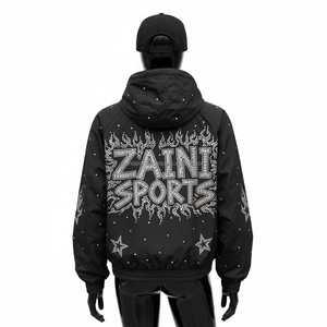 Veste coupe-vent noire en polyester de haute qualité 130GSM pour femmes, panneau raglan, coupe avec strass, logo personnalisé, finition pour femmes - Product Image 2