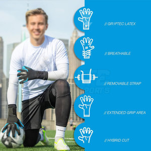 Gants de gardien de but professionnels en cuir, structure durable, stabilité de préhension améliorée, respirants, doigts entiers, antidérapants, fermeture auto-agrippante - Product Image 5