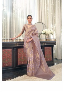 Bollywood Beautiful Organza Hand-Loom Weaving Sari con pieza de blusa para mujeres Ropa india y pakistaní - Product Image 3