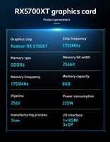 Tarjeta Gráfica JIESHUO RX 5700XT 8GB GDDR6 para Gaming, Laptops, Computadoras de Escritorio, PC, Tarjeta de Video RX 5700 XT VGA, comparable a 3060 Rtx Gtx 1080