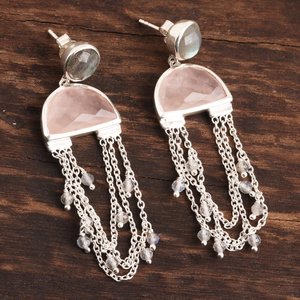 Plata de Ley 925, labradorita, Cuarzo Rosa, piedras preciosas, bohemio, cristiano, grado AAA, Pendientes colgantes hechos a mano, joyería para mujer - Product Image 3