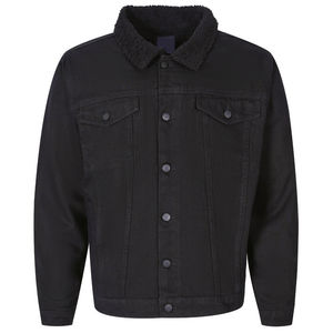 Veste en jean camionneur noire décontractée pour hommes avec col brodé Design d'hiver respirant Fermeture à glissière et logo personnalisables-Vente en gros - Product Image 1