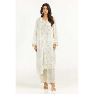 ชุดสูทฤดูร้อนผ้าสวิสวอยล์ปักลายสีเทาอ่อนสำหรับผู้หญิงแบบ 3 ชิ้น - Product Image 3