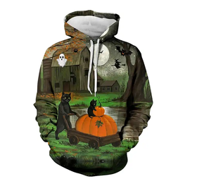 Men's Long Sleeve <b>Halloween</b> Hooded <b>Sweatshirt</b> Casual Loose Pocketed Shirt for Women with Drawstring Winter Print Pattern - Product Image 2