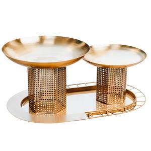 Moderno Tazón para Servir de Acero Inoxidable con Borde Ondulado y Elegante Base de Pedestal con Patrón Floral Dorado, Decoración de Hogar de Lujo, Vajilla - Product Image 2