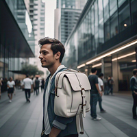Sac à dos d'été vintage en cuir véritable blanc pour homme, pour ordinateur portable, style décontracté et professionnel, avec doublure en toile et fermeture éclair en nylon, portable