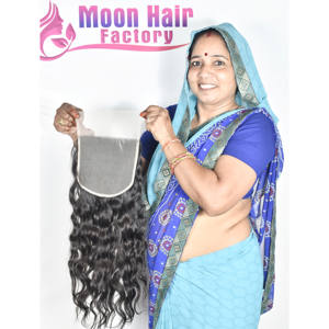 Prix de gros Cheveux humains indiens Remy Closure ondulés Produit Naturellement doux et soyeux Extensions vierges disponibles à la vente - Product Image 3