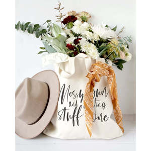 Eco-Friendly Cotton Canvas Tote Bag for Daily Use Medium Size 'Messy Bun Getting Stuff Done' Plain Recyclable Advertising - Product Image 4