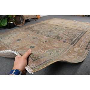 Alfombra de lana Beige tradicional hecha a mano, diseño turco de retazos de 6,2x9,4 pies para sala de estar, modelo de pasillo rectangular de látex, Alfombra de noche - Product Image 5