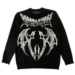 Pull de plage en jacquard à col ras du cou respirant pour hommes Halloween Ailes de démon Pull en tricot épais en molleton à motif uni - Product Image 1