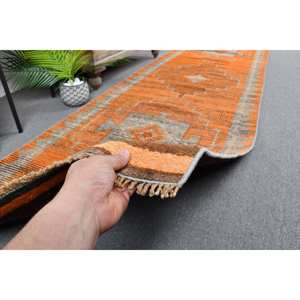 Kilim 3 X 11,1ft naranja marrón lana viscosa tejido plano alfombra turca Jacquard diseño felpa pila altura para pasillo rectángulo espacio - Product Image 3