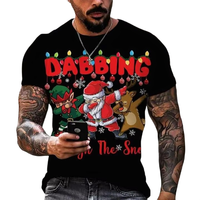 T-shirt de Noël en polyester 100% à manches courtes et col rond imprimé pour hommes