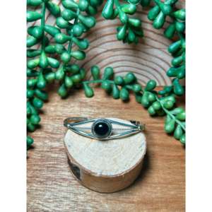 Handmade Navajo Onyx & Sterling <b>Silver</b> Fashion <b>Cuff</b> <b>Bracelet</b> - Product Image 1