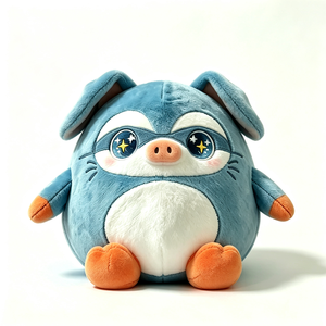 Peluche de cerdo azul personalizado, cerdo superhéroe con máscara, peluche redondo y suave, linda almohada de cerdo de peluche - Product Image 3