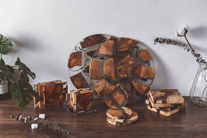 Walnut <b>Coasters</b> Gohobi Classic Round Wood and Resin <b>Coasters</b> Unique Handmade <b>Drink</b> <b>Coasters</b> with Natural Wood Grain and Epoxy - Product Image 3