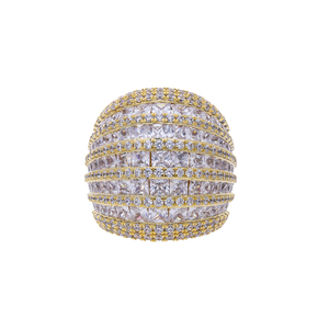 Luxury 14K Gold Rhodium Plated Wide <b>Dome</b> Diamond <b>Ring</b> for Women Elegant Classic Cocktail Brilliant Cut Natural Filled Diamonds - Product Image 1