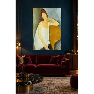 Fida Modigliani Portrait assis de Jeanne Hbuterne en robe blanche Impression sur toile - Product Image 2