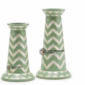 Proveedor indio ofrece candelabro decorativo con patrón de Chevron hecho a mano con incrustaciones de hueso verde - Product Image 3