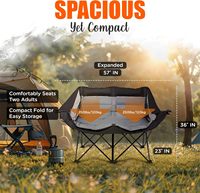 Chaise de camping double pliable d'extérieur en acier inoxydable robuste vert foncé, confortable, surdimensionnée, avec porte-verres à vin
