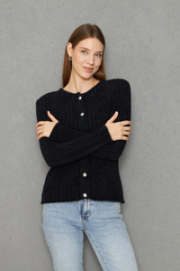 <b>Women's</b> Soft Textured Feather Thread Ribbed Knitwear <b>Cardigan</b> Buttoned <b>Cardigan</b> <b>Warm</b> Stylish and Comfortable ODM OEM Service - Product Image 2