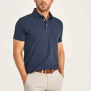 Grosir Logo Kustom 100% Pakaian Katun Mewah Kasual Kosong Vintage Golf Polo Shirt dengan Saku
