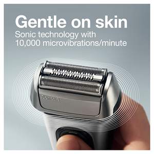 Afeitadora Eléctrica de Láminas para Hombre con Triple Cuchilla Doble, Impermeable IPX7, Cuchilla de Repuesto para Cuerpo, Plateada, con Estación de Limpieza y Carga - Product Image 3