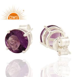 Prong <b>Set</b> Amethyst Gemstone <b>Earrings</b> Fashion 925 <b>Silver</b> Designer Tiny <b>Stud</b> <b>Earrings</b> Jewelry Manufacturer Classic Collection - Product Image 3