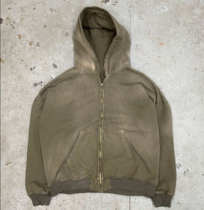 เสื้อฮู้ดซิปผู้ชาย ไซส์ใหญ่พิเศษ ผ้าฝ้าย 100% ระบายอากาศได้ดี ทรงครอป ล้างสีแบบ Stone Wash ดีไซน์ซีดจางสไตล์ซันเฟด ไซส์ XS สตรีทแวร์ - Product Image 6