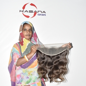 Extensions de cheveux humains indiens 13*4 Frontal, 100% vierges, double trame, lisses, ondulés profonds, pour femmes noires, vente en gros - Product Image 3
