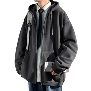 Men's Oversized <b>Zipper</b> Unisex Heavy Weight 100% Cotton <b>Black</b> Custom Full Zip up <b>Hoodie</b> for Men - Product Image 2