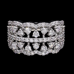 แหวนทองขาว14K สุดหรูพร้อมเพชรธรรมชาติเจียระไนหลายแถวแบบง่ามหรูหราและดีไซน์แบบ Openwork - Product Image 3