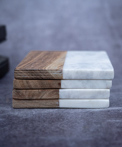 Wood & Marble Eco-Friendly Handmade <b>Coaster</b> with Custom Design Reusable Drink Holder for Housewarming <b>Wine</b> Glasses-Country Style - Product Image 1