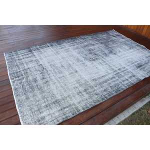 Alfombra Vintage, Alfombra de Lana Gris y Negra de 5x8 pies - Product Image 2