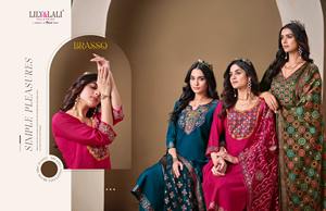 Brasso คอลเลกชัน2025สุดพิเศษชุดผ้าไหมโรมันพร้อมกระจก & เพชรทำงาน brasso Lace และ organza dupatta - Product Image 6