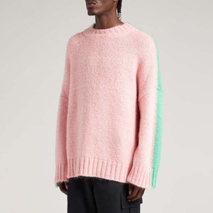 Pull ample en tricot mohair pour hommes, col rond à manches longues avec bloc de couleurs, respirant et adapté à la saison hivernale - Product Image 2