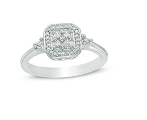 10K White Gold <b>Silver</b> Plated 0.50 Ctw Diamond Anniversary Square Halo <b>Ring</b> Trendy Engagement/Wedding Charm Natural Prong Set - Product Image 4