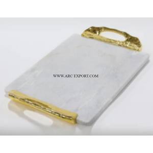 Poignées en aluminium poli or en marbre Accessoires de table Plateau de service pour aliments et desserts pour la maison et les ustensiles de cuisine - Product Image 1