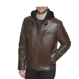 Chaqueta de Cuero para Hombre, Diseño Moderno de Alta Calidad, Cuello Redondo, Color Sólido, Corte Ajustado, Tela de Lona - Product Image 5