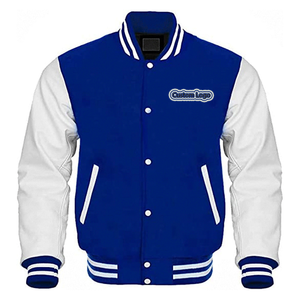 Veste universitaire OEM en laine de haute qualité en cuir PU, style de rue personnalisé avec col montant et broderie en chenille - Product Image 5