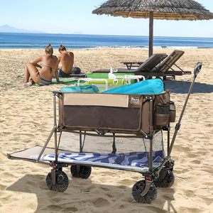 THCW10251-Carro de dos pisos plegable de capacidad, ruedas grandes todoterreno, carro de camping, carro de compras, marrón - Product Image 4