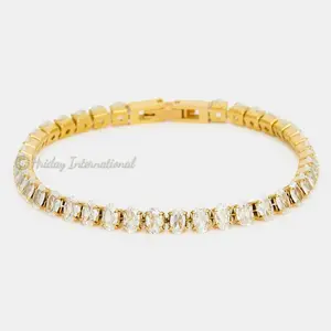 Classy Fashion Designer 925 Sterling Silver Natural Cubic Zirconia Yellow And Rose Gold Vermeil Santa Monica Bracelet Jewelry