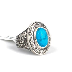 Anillo de Plata de Ley 925 de 14K para Hombre, Estilo Pluma, Rectangular Ovalado, con Turquesa en Engaste de Bisel, Delicado para Uso Diario - Product Image 3