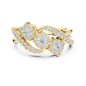 แหวนหมั้นเพชรทรงกลมสีเหลืองทอง 14K สำหรับผู้หญิง |   เพชรที่เพาะเลี้ยงใหม่ - Product Image 1