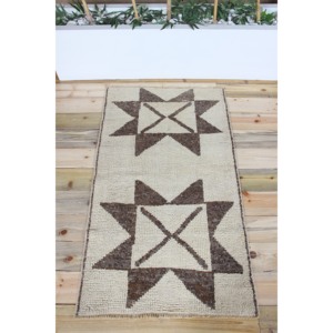 Tapis de 2,6 x 4,7 pieds, tapis turc vintage, tapis en laine beige brun à motifs géométriques - Product Image 1