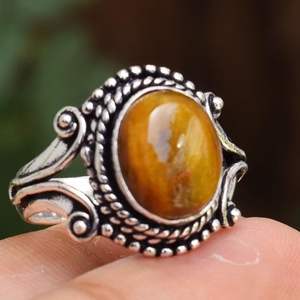 Anillo Unisex Hecho a Mano de Plata de Ley 925 con Ojo de Tigre y Engaste de Bisel, Estilo Gótico Bohemio, Piedra de Nacimiento de Noviembre, Joyería de Estilo Vintage, Regalo - Product Image 3